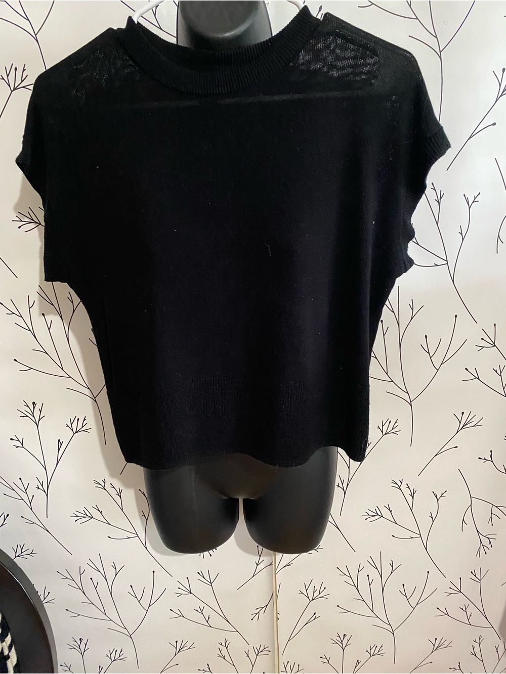Black Short-Sleeve Knit Top